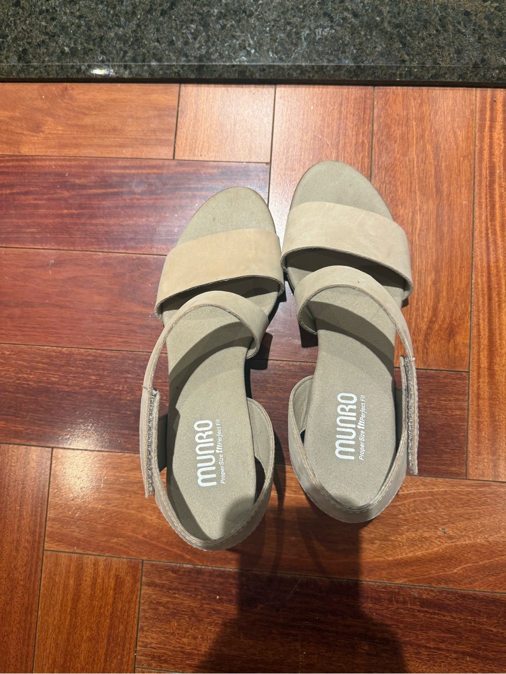 Munro Taupe Suede Open-Toe Ankle-Strap Sandals like new. Worn only a few times